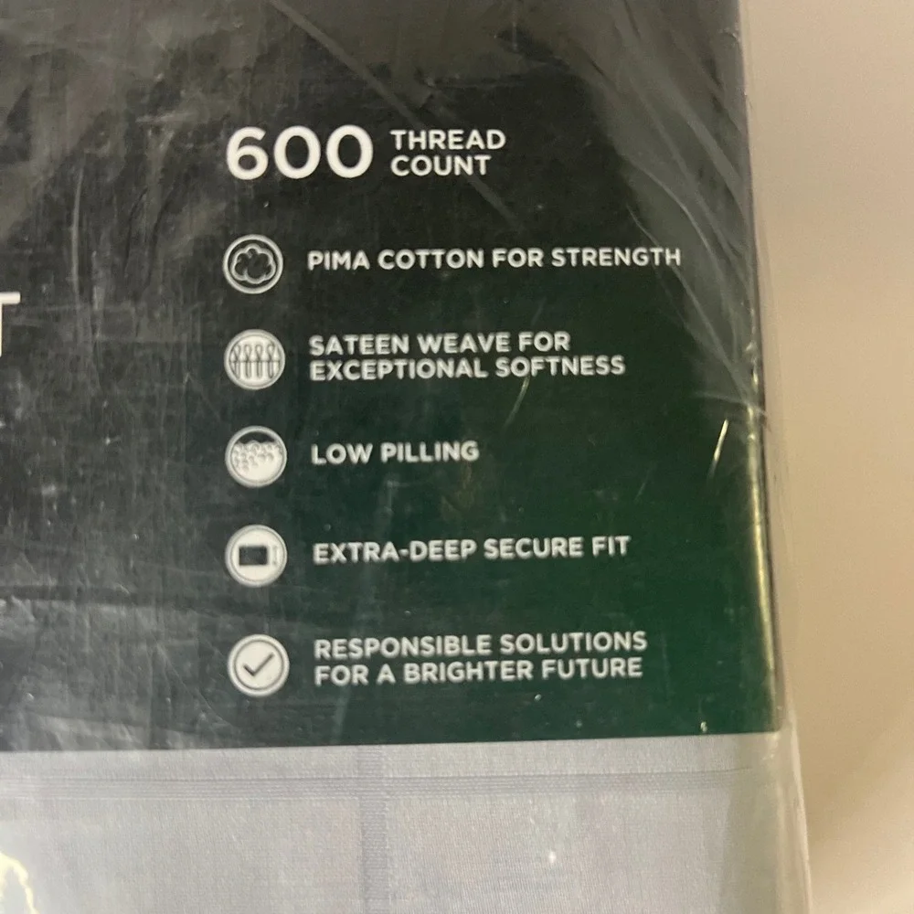 Simply Vera Vera Wang 600TC Pima Cotton Full Sheet Set Skywriting Plaid Gray NIP